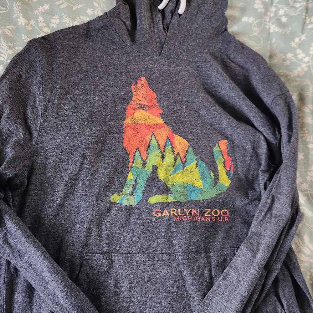 Gray Hoodie with Colorful Wolf Design